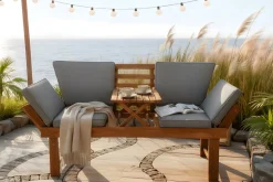 Outdoor Garten Sitzbank MODULAR 200cm natur grau Akazie mit Tisch inkl. Kissen klappbar