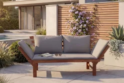 Outdoor Garten Sitzbank MODULAR 200cm natur grau Akazie inkl. Kissen klappbar