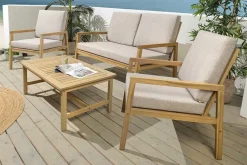 Outdoor Garten-Sitzgruppe BALI 110cm natur beige Akazie Massivholz wetterfest