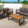 Outdoor Garten-Sitzgruppe PURE grau natur Akazie schwarz Metall inkl. Tisch Sitzpolster