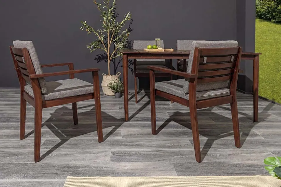 Outdoor Gartenstuhl KOPENHAGEN anthrazit braun Akazie honey finish inkl. Kissen stapelbar