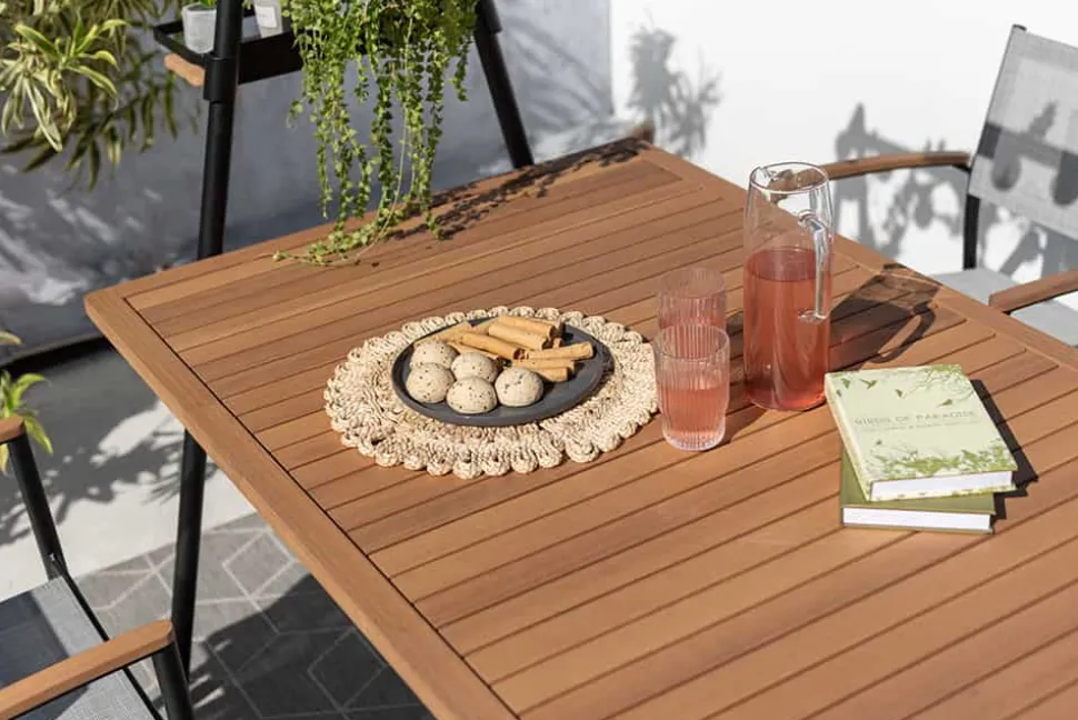 Outdoor Gartentisch RIO 190cm anthrazit Aluminium Massivholz mit Dekostange wetterfest