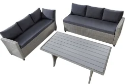 Outdoor Sitzgruppe MONACO 240cm anthrazit Polyrattan Gartenmöbel-Set Ecklounge wetterfest