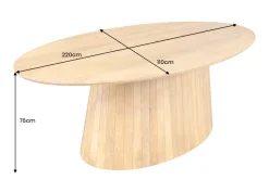 Ovaler Esstisch ART DECO 220cm beige massives Mangoholz cream finish mit Säulenfuß