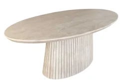 Ovaler Esstisch ART DECO 220cm smoke grau massives Mangoholz mit Säulenfuß