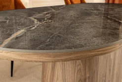 Ovaler Esstisch UNIQUE 200cm grau braun Keramik Walnuss Säulenfuß