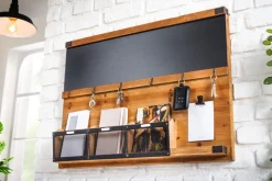 Praktisches Wandboard HERITAGE 80cm natur Pinie 6 Haken Kreidetafel Schlüsselbrett