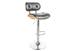 Retro Barhocker CLASSICO schwarz 115cm höhenverstellbar mit Lehne Walnussholz-Design
