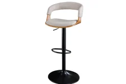 Retro Barhocker MANHATTAN beige Strukturstoff Eschenholz drehbar höhenverstellbar