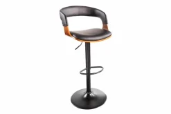 Retro Barhocker MANHATTAN schwarz Kunstleder Walnussholz drehbar höhenverstellbar