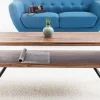 Retro Couchtisch ALPHA 100cm braun Sheesham Massivholz stone finish schwarze Metallbeine