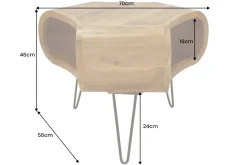 Retro Couchtisch ORGANIC LIVING 70cm braun Akazie Massivholz honey finish Stauraum