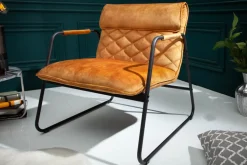 Retro Lounge Sessel MUSTANG LOUNGER senfgelb Samt mit Ziersteppung