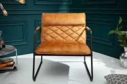 Retro Lounge Sessel MUSTANG LOUNGER senfgelb Samt mit Ziersteppung