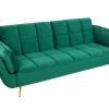 Retro Schlafsofa BOUTIQUE 215cm smaragdgrün Samt 3-Sitzer mit goldenen Füßen