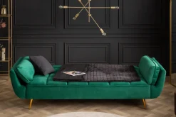 Retro Schlafsofa BOUTIQUE 215cm smaragdgrün Samt 3-Sitzer mit goldenen Füßen