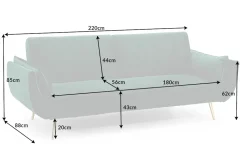 Retro Schlafsofa DIVANI 220cm smaragdgrün Samt goldene Metallfüße 3-Sitzer mit Bettfunktion