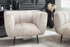 Retro Sessel NOBLESSE 105cm champagner beige Samt mit Ziersteppung