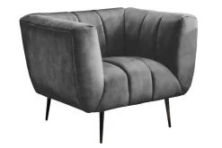 Retro Sessel NOBLESSE 105cm grau Samt schwarze Metallfüße Federkern Ziersteppung
