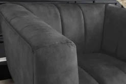 Retro Sessel NOBLESSE 105cm grau Samt schwarze Metallfüße Federkern Ziersteppung