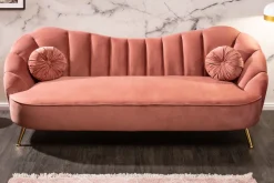 Retro 3-Sitzer Sofa ARIELLE 220cm altrosa Samt goldene Metallfüße Ziersteppung