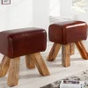 Retro Sitzhocker TURNBOCK 40cm mit Echtleder Bezug Mangoholz Hocker
