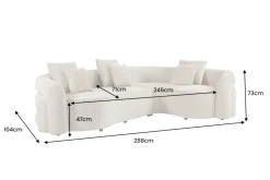 Retro Wohnlandschaft VOGUE 290cm beige Chenille XXL-Sofa organische Form inkl. Kissen