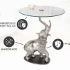 Runder Beistelltisch ELEPHANT 80cm silber Metall Glas Marmor Skulptur handmade