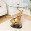 Runder Beistelltisch ELEPHANT 80cm gold Metall Glas Marmor Skulptur handmade