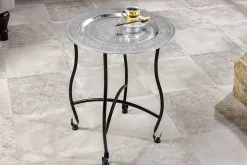 Runder Beistelltisch MARRAKESCH 50cm silber Teetisch abnehmbares Tablett klappbar