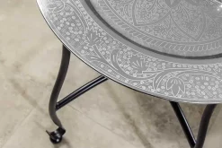 Runder Beistelltisch MARRAKESCH 40cm silber Teetisch abnehmbares Tablett klappbar