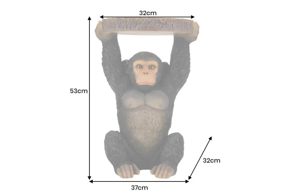 Runder Beistelltisch MONKEY 55cm schwarz grau Affen-Skulptur handmade