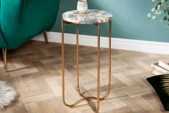 Runder Beistelltisch NOBLE I 35cm Edelstein Achat klappbar goldenes Metallgestell
