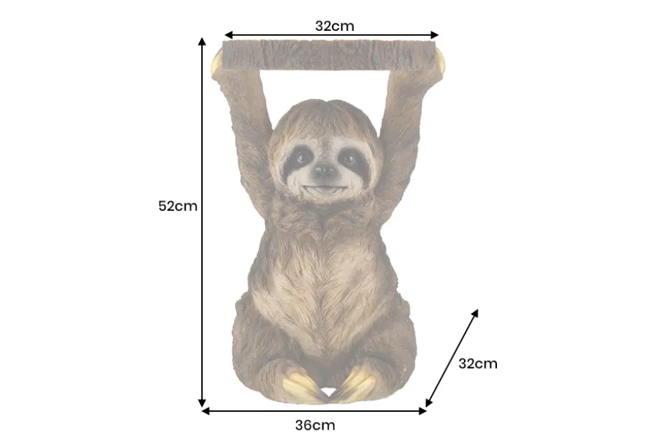 Runder Beistelltisch SLOTH 50cm grau braun Faultier-Skulptur handmade