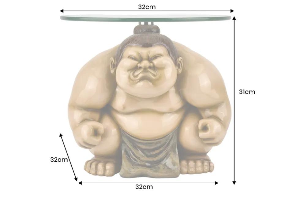 Runder Beistelltisch SUMO 30cm natur beige Skulptur handmade