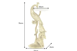 Runder Beistelltisch WILDLIFE PEACOCK 75cm gold antik weiß Metall Marmor Pfauen-Skulptur