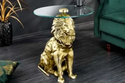 Runder Beistelltisch WILDLIFE LION 60cm gold antik Metall Glas Löwen Skulptur