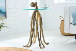 Runder Beistelltisch WILDLIFE OCTOPUS 70cm messing gold Metall Glas Skulptur handmade