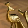 Runder Beistelltisch WILDLIFE PEACOCK 60cm gold Glasplatte Metall Pfauen-Skulptur