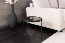 Runder Couchtisch ELEGANCE 45cm anthrazit Glas schwarz Metallgestell