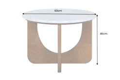 Runder Couchtisch ENSO 60cm weiß Marmor braun massiv Mangoholz