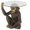 Runder Couchtisch KING APE 65cm schwarz gold Glas Affenfigur handmade