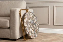 Runder Couchtisch NOBLE 65cm Edelstein Achat abnehmbare Tischplatte goldenes Metallgestell