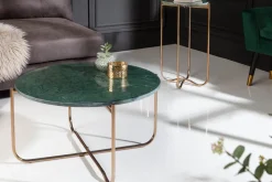 Runder Couchtisch NOBLE 65cm grün Marmor abnehmbare Tischplatte klappbar gold Metall