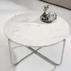 Runder Couchtisch NOBLE 65cm weiß Marmor abnehmbare Tischplatte klappbar silber Metall