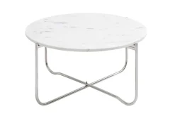 Runder Couchtisch NOBLE 65cm weiß Marmor abnehmbare Tischplatte klappbar silber Metall