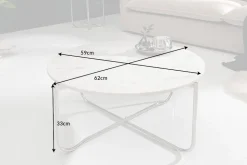 Runder Couchtisch NOBLE 65cm weiß Marmor abnehmbare Tischplatte klappbar silber Metall
