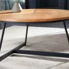 Runder Couchtisch OAK ELEGANCE 80cm Eiche Holz-Design schwarzes Metallgestell