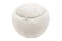 Runder Couchtisch ORBIT 50cm beige Bouclé Hocker mit Tablett und Stauraum