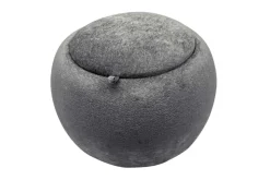 Runder Couchtisch ORBIT 50cm grau Bouclé Hocker mit Tablett und Stauraum